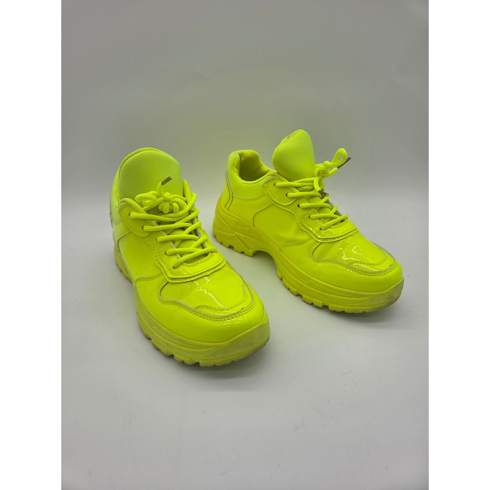 Unbranded Chunky Platform Sneaker 6 Neon Yellow Womens Patent Lug Sole Trainers
